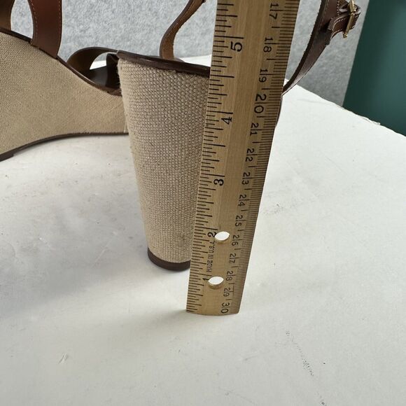 J. Crew Lila Platform Wedges Sandals Shoes Ankle Strap Leather Brown Sz 11 Italy - Picture 5 of 10